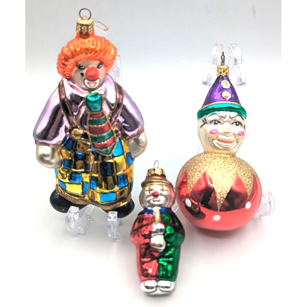 Vintage Polonaise Clowns Hand Blown Glass Ornaments Set of 3